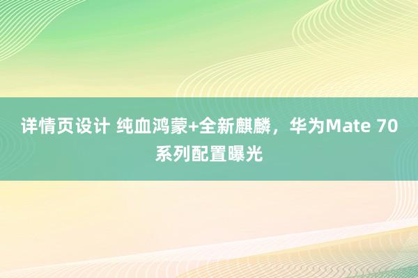 详情页设计 纯血鸿蒙+全新麒麟，华为Mate 70系列配置曝光